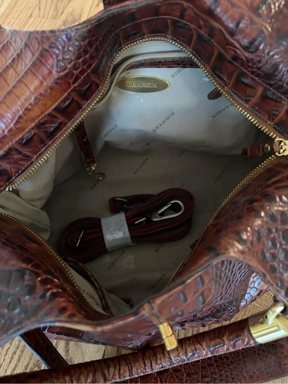 Brahmin Crocodile Embossed Leather Satchel Handbag
